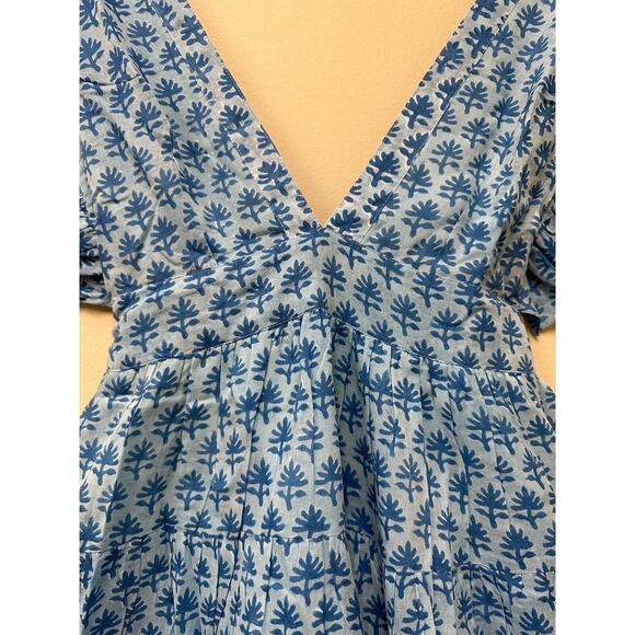 NWT Oliphant Small Blue Boho Quiet Luxury Flowy Vacation Cotton Unique Dress - Picture 6 of 14